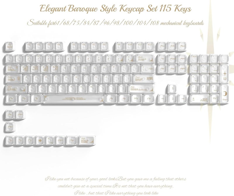 COSTOM Keycaps - Crystal Clear Jelly Keycaps 60 65 75 100 Percent, Baroque Style Custom Keyboard Key Caps, XDA Profile Mechanical Keyboard Keycap Set 115 Keys - for 61/68/84/87/98/99/100/104/108 Keys - Image 2